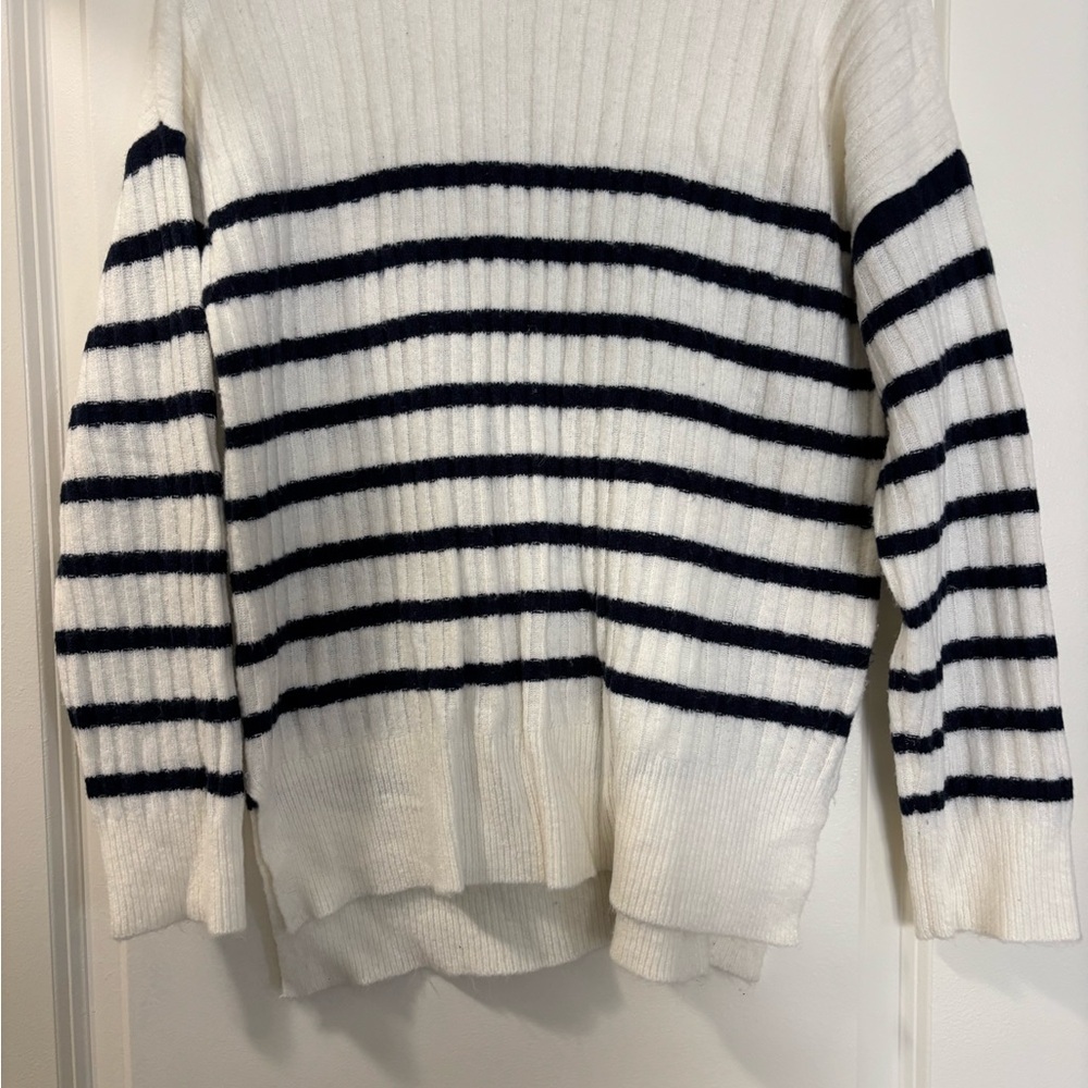 Striped White and Navy Women's Sweater